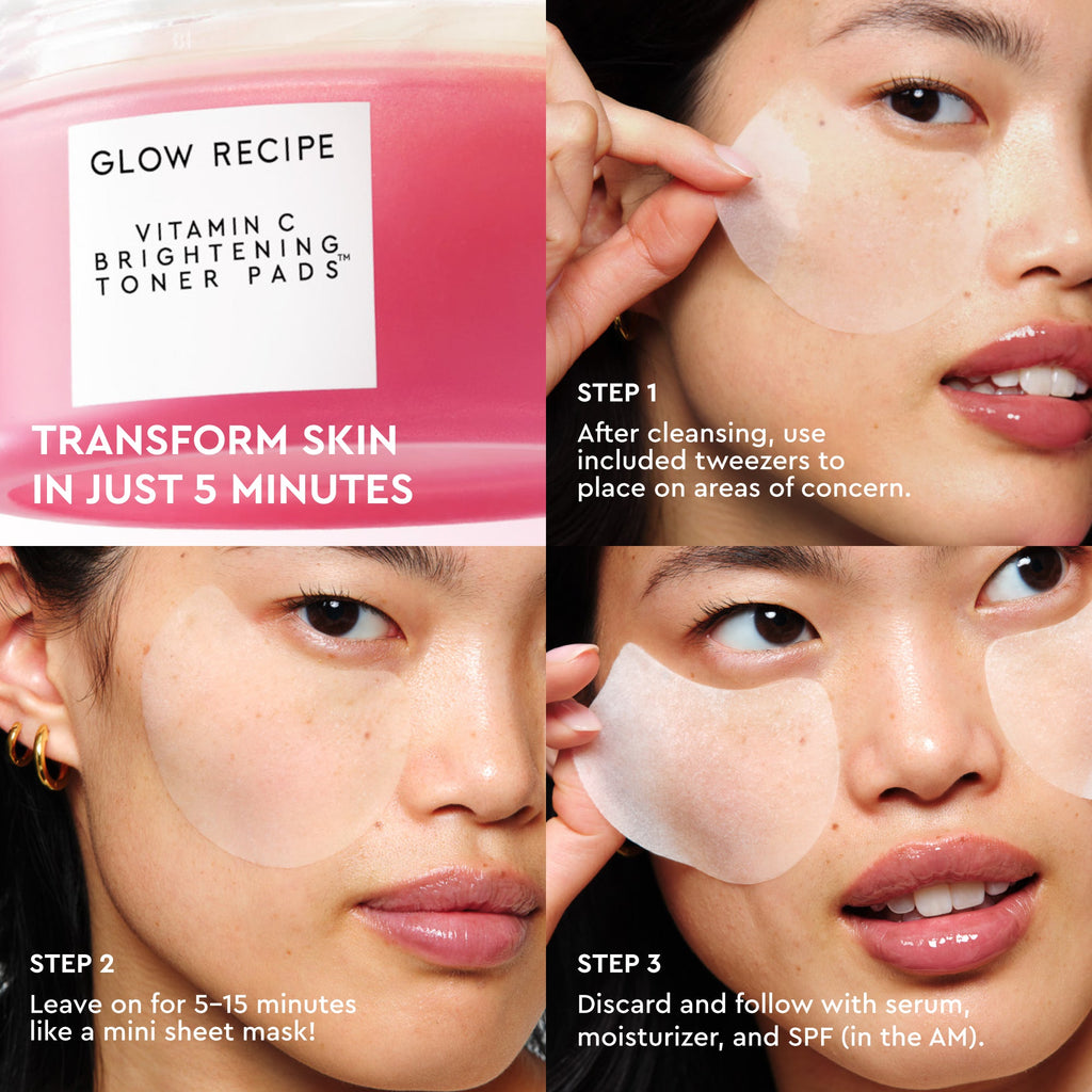 Infographic slide recommending the toner pads be swept over skin before makeup for an instant five-minute radiance boost.
